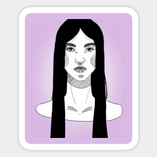 Hand-Sketched Woman With Long Hair Sticker